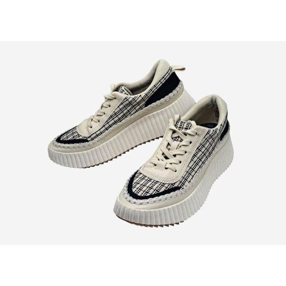 Dolce Vita Shoes - Dolce Vita Womens 6.5 Sneakers Ivory Black Daran Platform Wedge Knit Fabric Shoe